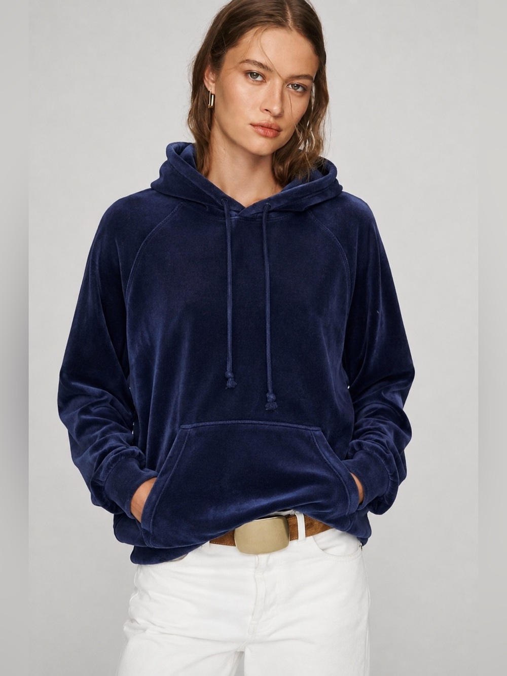 J. Crew Navy Velour Hooded Pullover